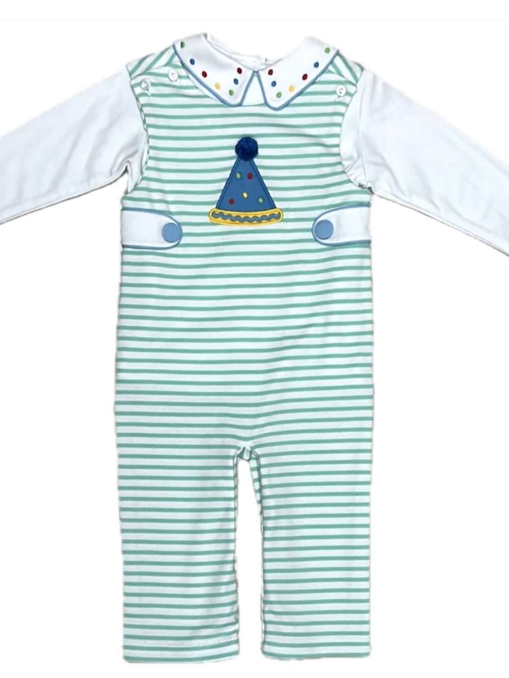 NWT Marco & Lizzy Baby Boy Birthday Party Hat Striped Jon Jon & Shirt Set, 12M